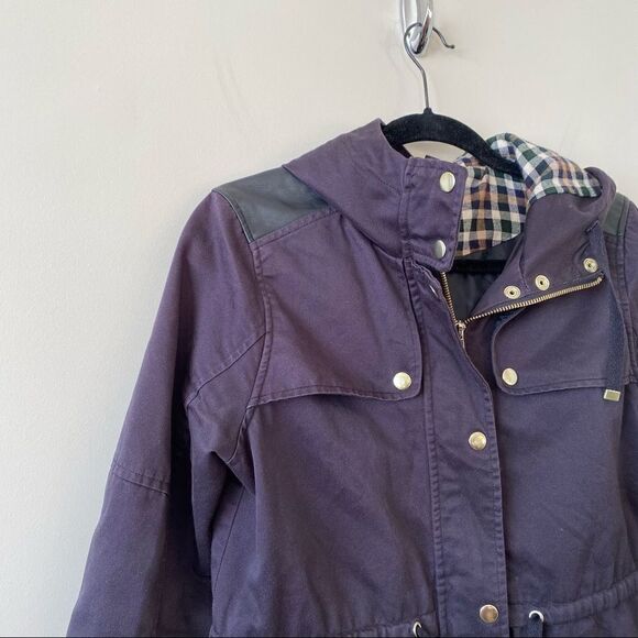 Topshop-Navy Utility Lightweight Jacket With Plaid Hood/Gold Hardware - Picture 4 of 9